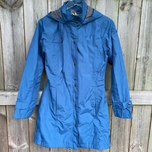 I. Spiewak & Sons Jacket Hooded Long Snap Button Lined Blue Small